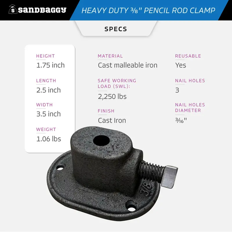 Heavy Duty 3/8" Pencil Rod Clamp - Concrete Formwork Clamps - Cast Malleable Iron 2