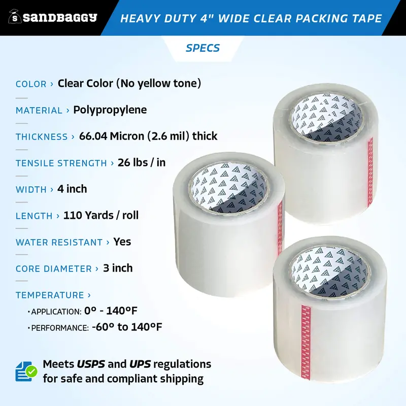 Heavy Duty 4" Wide Clear Packing Tape Rolls (110 Yards) - 2.6 Mil 2