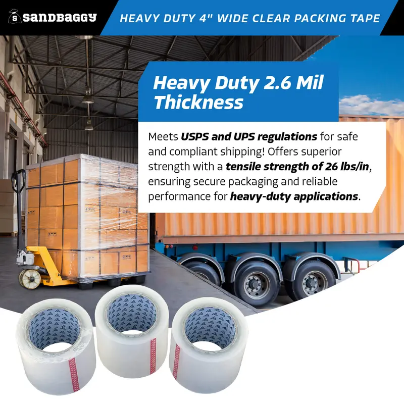 Heavy Duty 4" Wide Clear Packing Tape Rolls (110 Yards) - 2.6 Mil 3