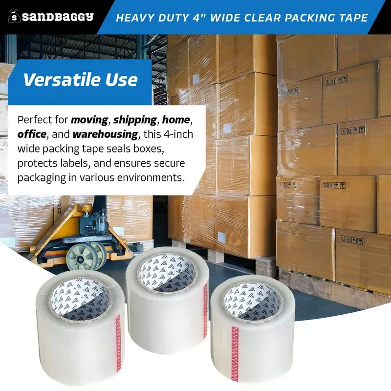 Heavy Duty 4" Wide Clear Packing Tape Rolls (110 Yards) - 2.6 Mil 4