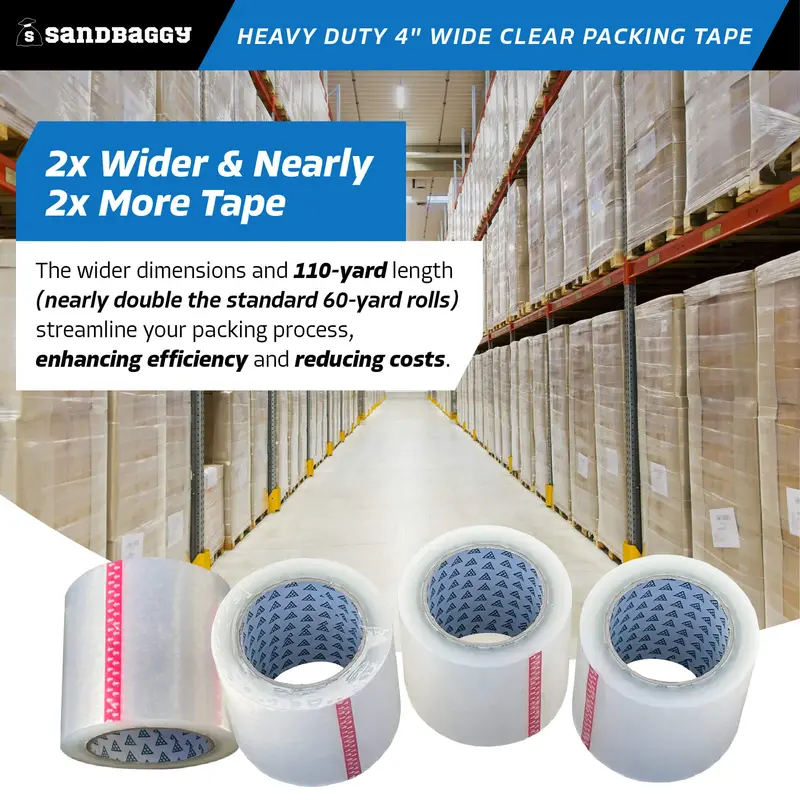 Heavy Duty 4" Wide Clear Packing Tape Rolls (110 Yards) - 2.6 Mil 5