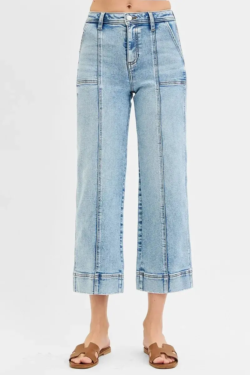 High Rise Crop Wide Front Seam Detailed Jeans Plus Size 1
