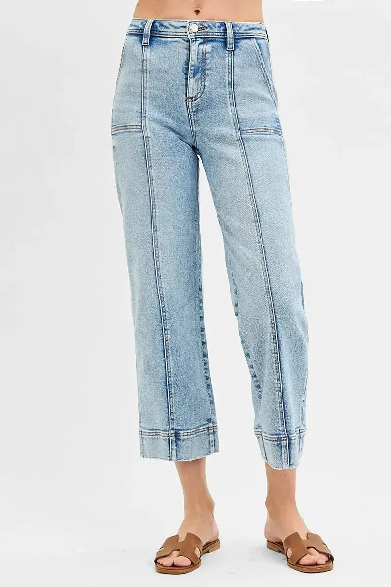 High Rise Crop Wide Front Seam Detailed Jeans Plus Size 2