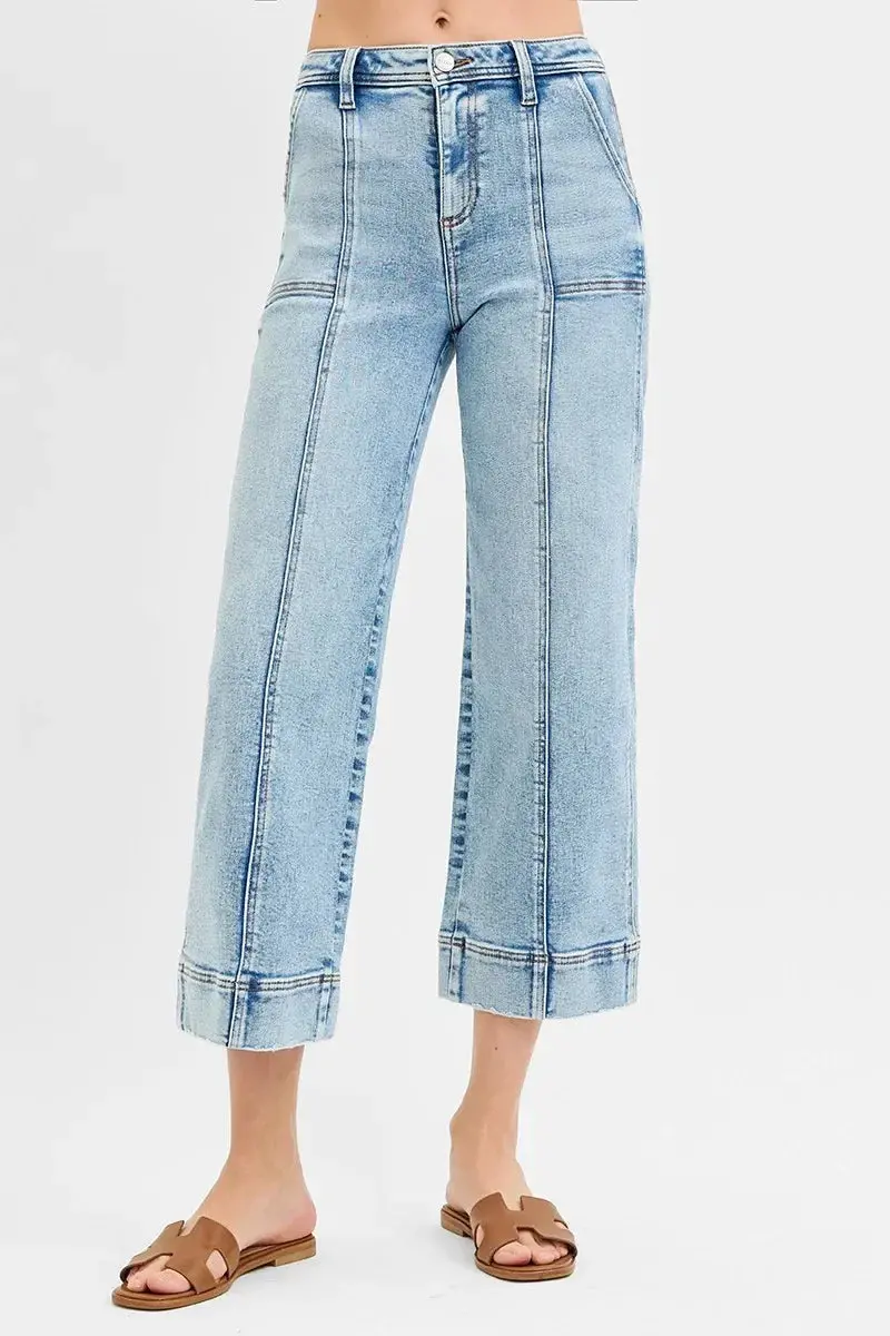 High Rise Crop Wide Front Seam Detailed Jeans Plus Size 3