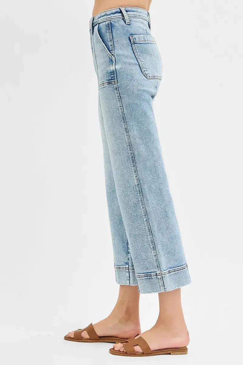 High Rise Crop Wide Front Seam Detailed Jeans Plus Size 4