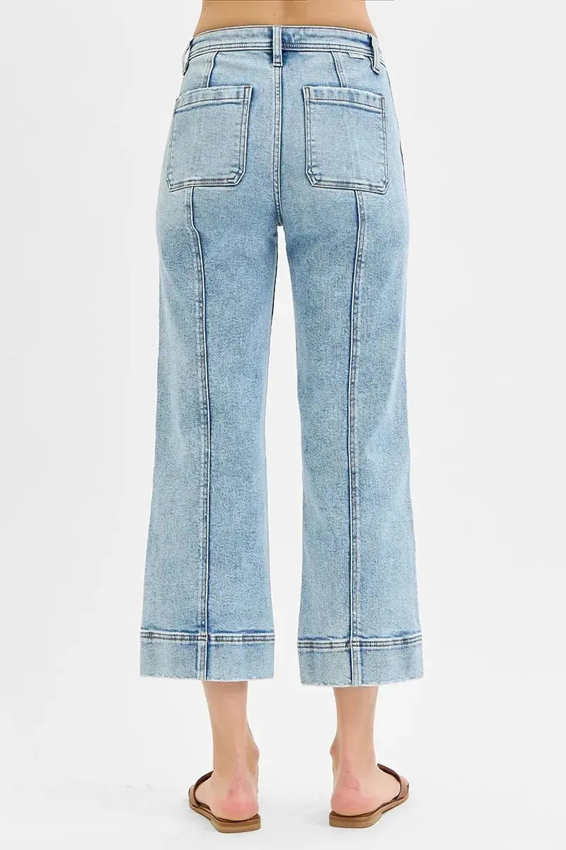 High Rise Crop Wide Front Seam Detailed Jeans Plus Size 5