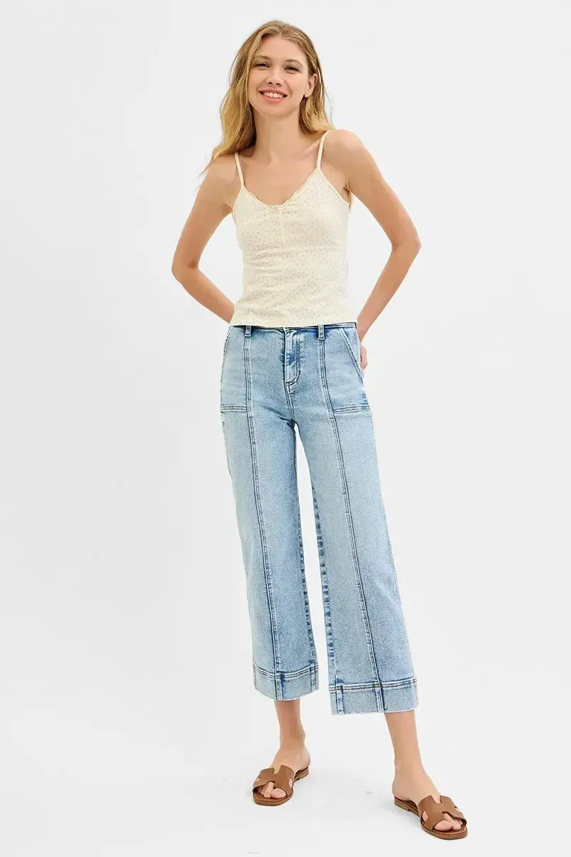 High Rise Crop Wide Front Seam Detailed Jeans Plus Size 6