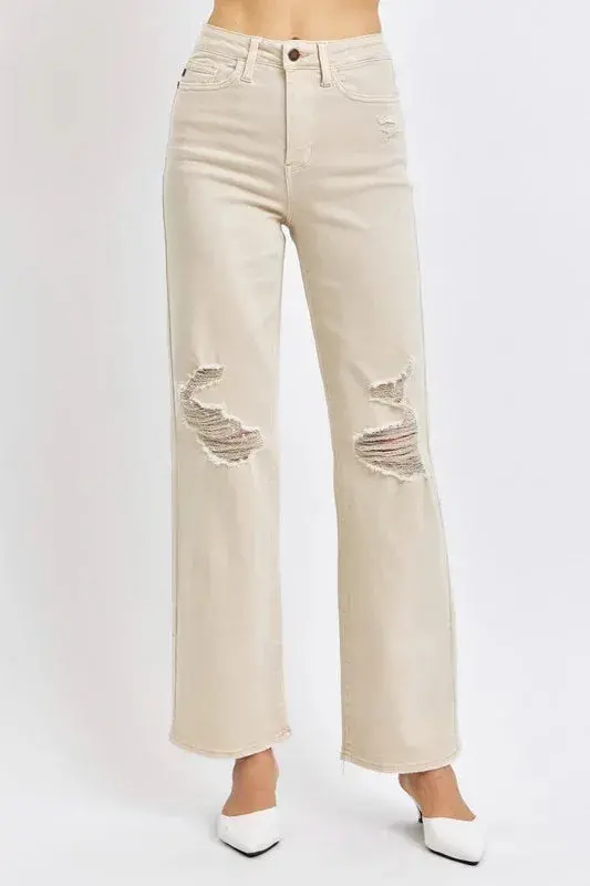 High Waist Distressed Wide Leg Judy Blue Jeans 1