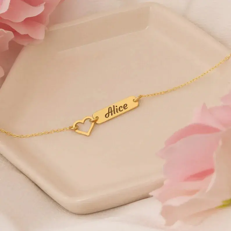 Hollow Heart Custom Name Bar Bracelet 1