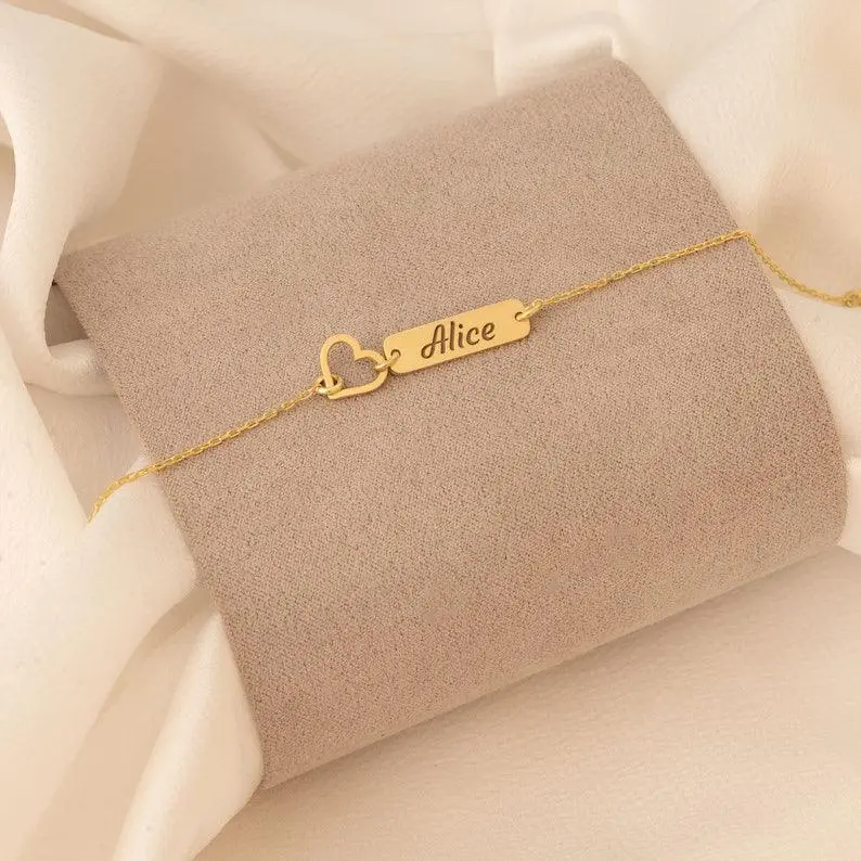 Hollow Heart Custom Name Bar Bracelet 5