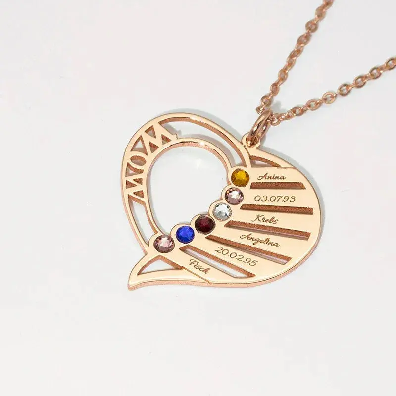 Hollow Heart Inlaid Gemstone With Customizable Name Design Light Luxury Noble Necklace 1