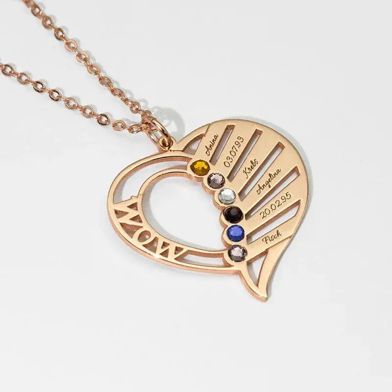 Hollow Heart Inlaid Gemstone With Customizable Name Design Light Luxury Noble Necklace 2