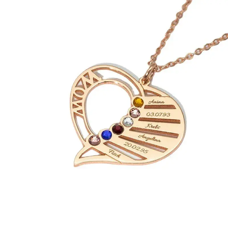 Hollow Heart Inlaid Gemstone With Customizable Name Design Light Luxury Noble Necklace 5