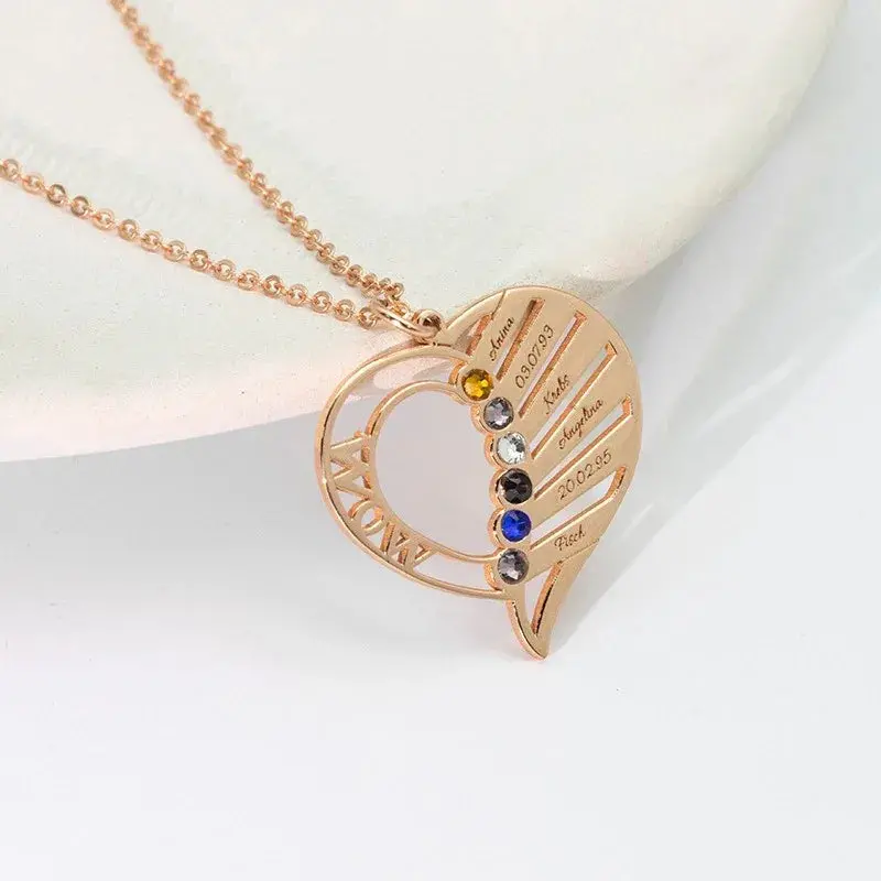 Hollow Heart Inlaid Gemstone With Customizable Name Design Light Luxury Noble Necklace 6