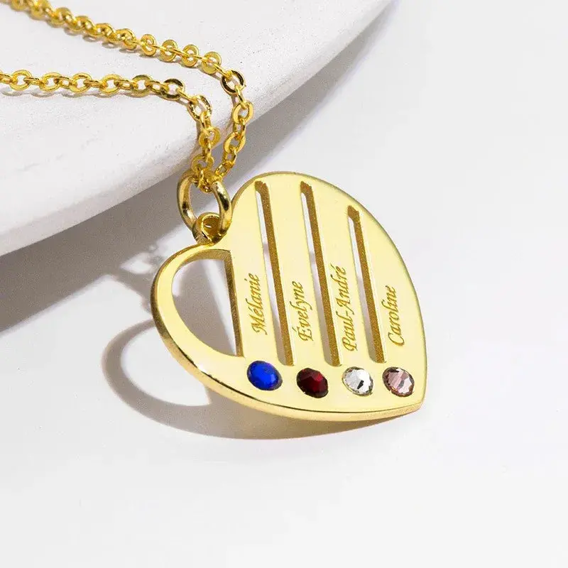 Hollow Heart Inlaid With Gemstones With Customizable Name Design High-End Necklace 1
