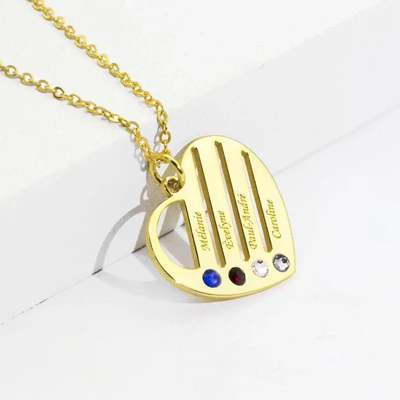 Hollow Heart Inlaid With Gemstones With Customizable Name Design High-End Necklace 2