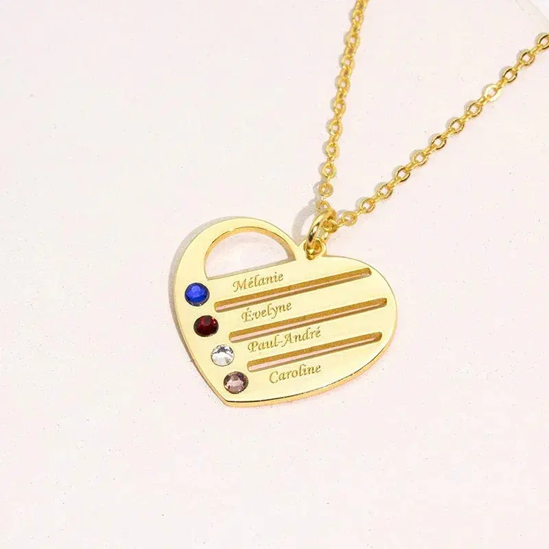 Hollow Heart Inlaid With Gemstones With Customizable Name Design High-End Necklace 4