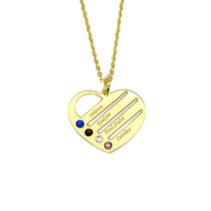 Hollow Heart Inlaid With Gemstones With Customizable Name Design High-End Necklace 5