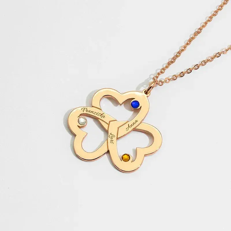 Hollow Heart Inlaid With Gemstones With Customizable Name Design Light Luxury Style Necklace 1