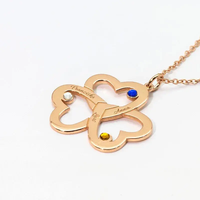 Hollow Heart Inlaid With Gemstones With Customizable Name Design Light Luxury Style Necklace 3