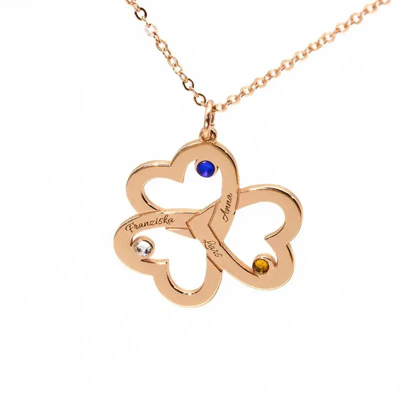 Hollow Heart Inlaid With Gemstones With Customizable Name Design Light Luxury Style Necklace 4