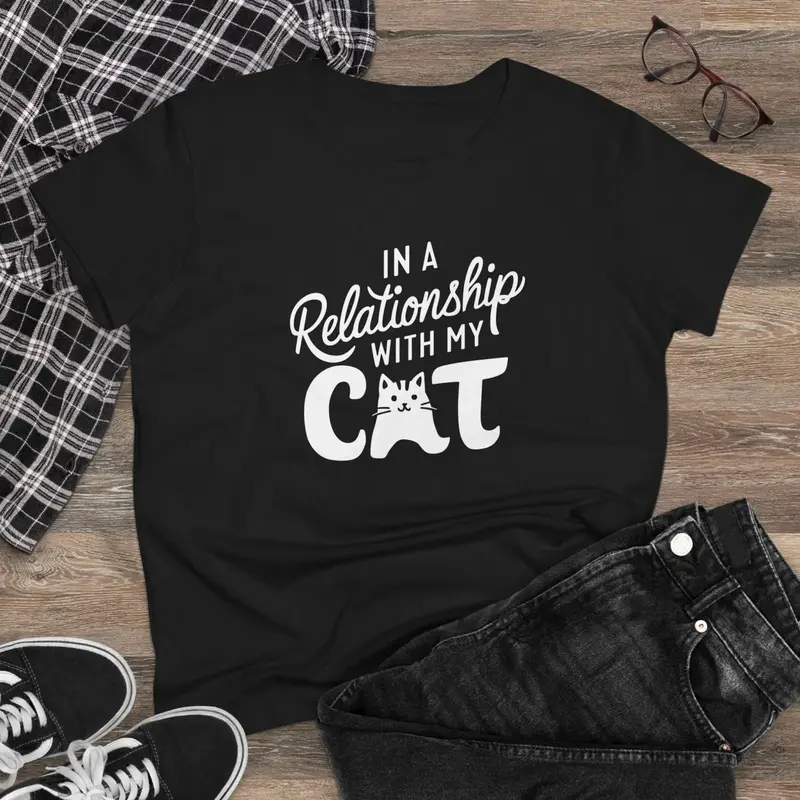 In Relationship With Cat Women Graphic Tees 3