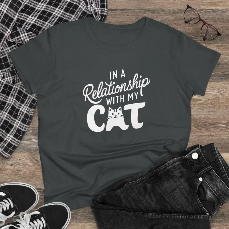 In Relationship With Cat Women Graphic Tees 6