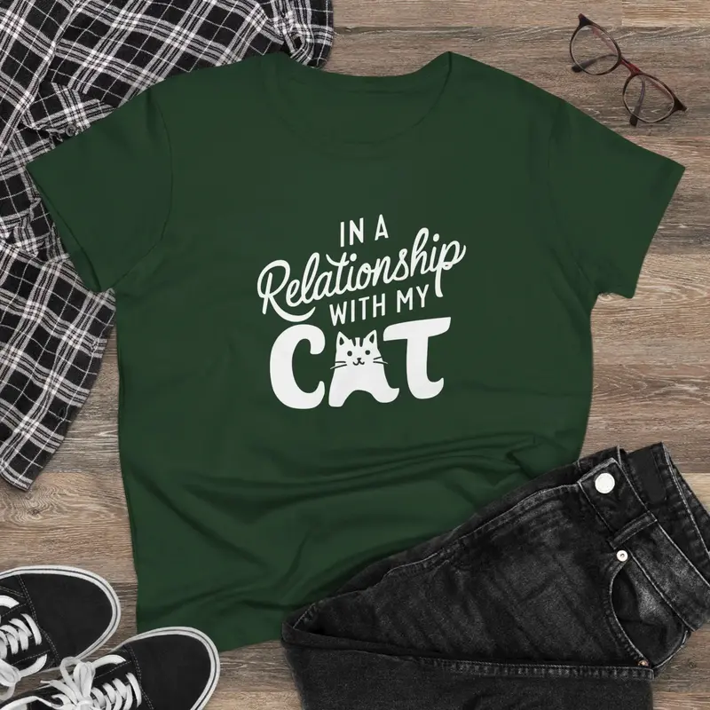In Relationship With Cat Women Graphic Tees 6