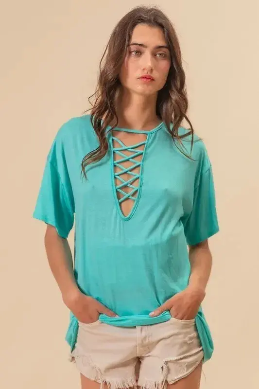 Jersey Knit Top With Criss Cross Front Neck Detail 3