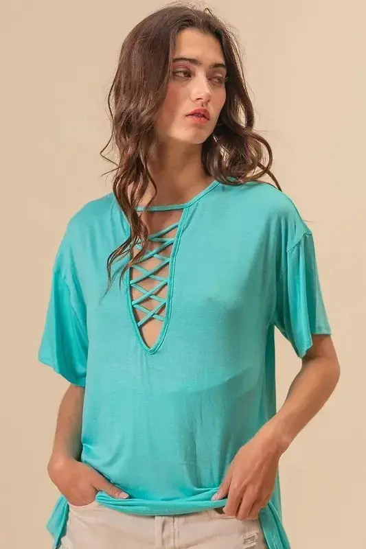 Jersey Knit Top With Criss Cross Front Neck Detail 4