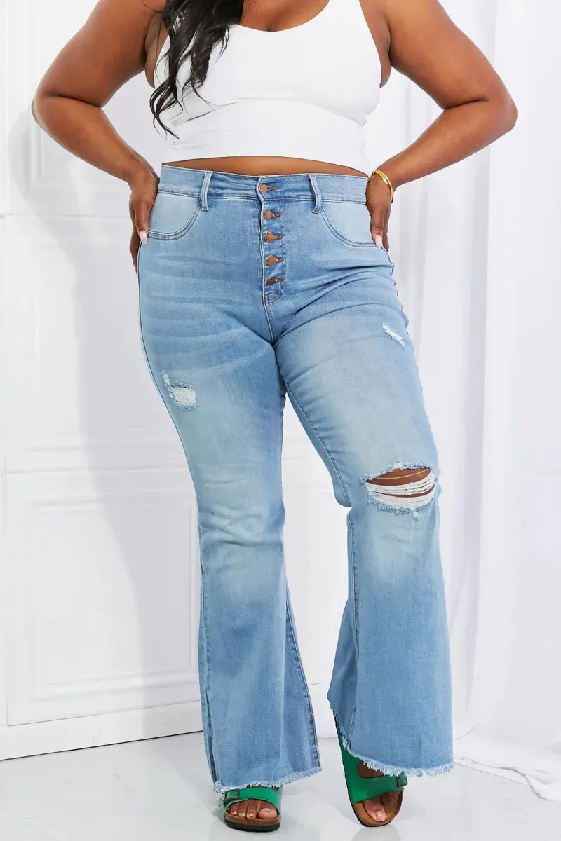 Jess Button Flare Jeans 7