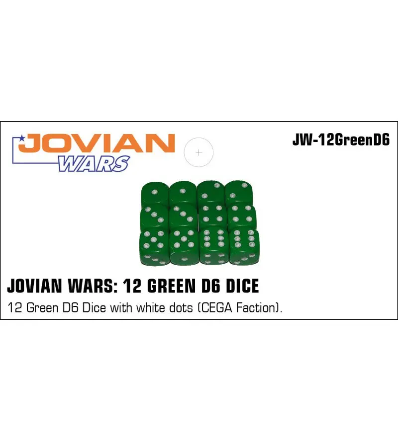 Jovian Wars: 12 Green D6 With White Dots Cega Faction 1