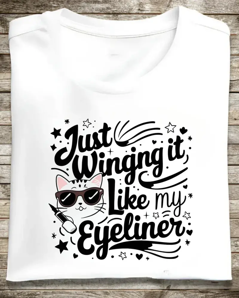 Just Winging It Like My Eyeliner Cotton T-Shirt 1