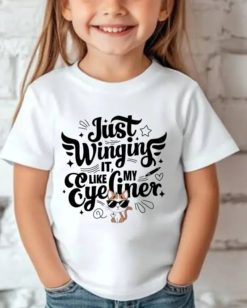 Just Winging It Like My Eyeliner Kid Cotton T-Shirt 3