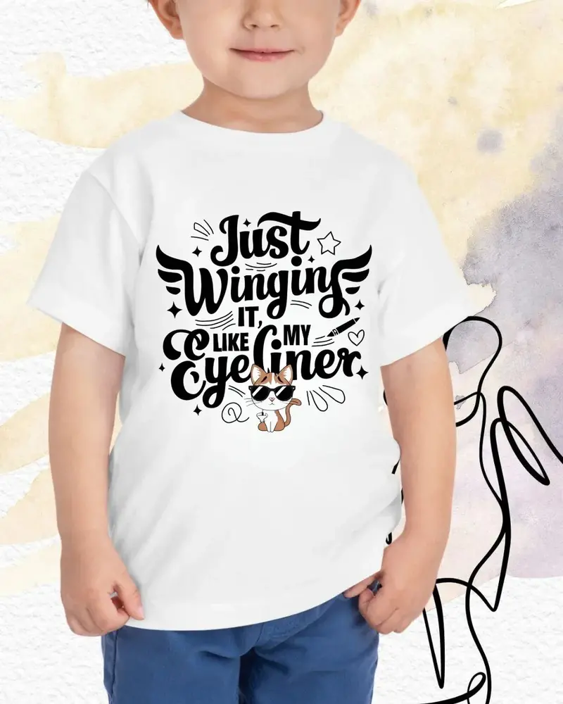 Just Winging It Like My Eyeliner Kid Cotton T-Shirt 4