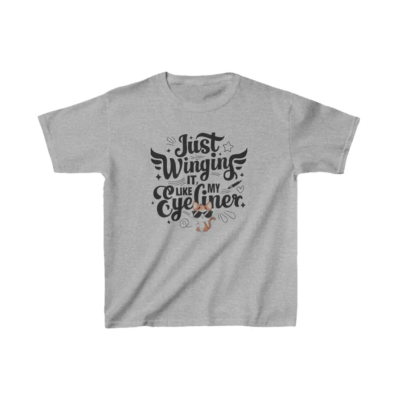 Just Winging It Like My Eyeliner Kid Cotton T-Shirt 7