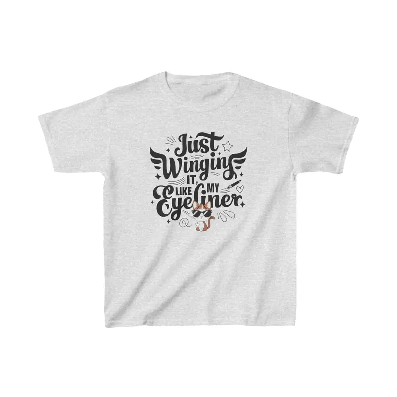 Just Winging It Like My Eyeliner Kid Cotton T-Shirt 9