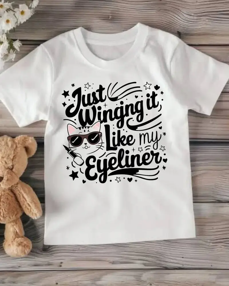 Just Winging It Like My Eyeliner Youth Heavy Cotton T-Shirt 1