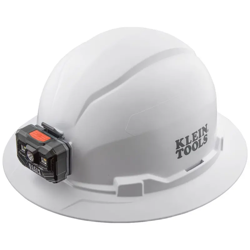 Klein Hard Hat, Non-Vented, Full Brim With Rechargeable Headlamp, White 1