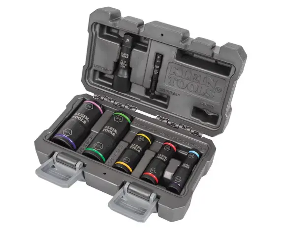 Klein Tools 1/4" Hex, 1/2" Square; 3/8 X 7/16", 1/2 X 9/16", 5/8 X 11/16", 3/4 X 13/16", And 7/8 X 15/16" Drive 1