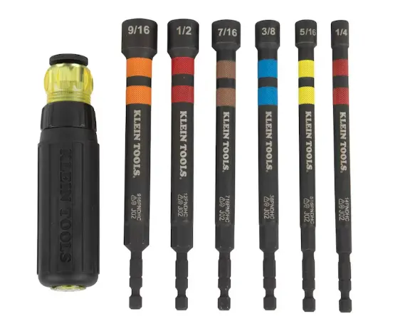 Klein Tools Hollow Magnetic Color-Coded Ratcheting Power Nut Driver, Six Sizes, 7-Piece 1
