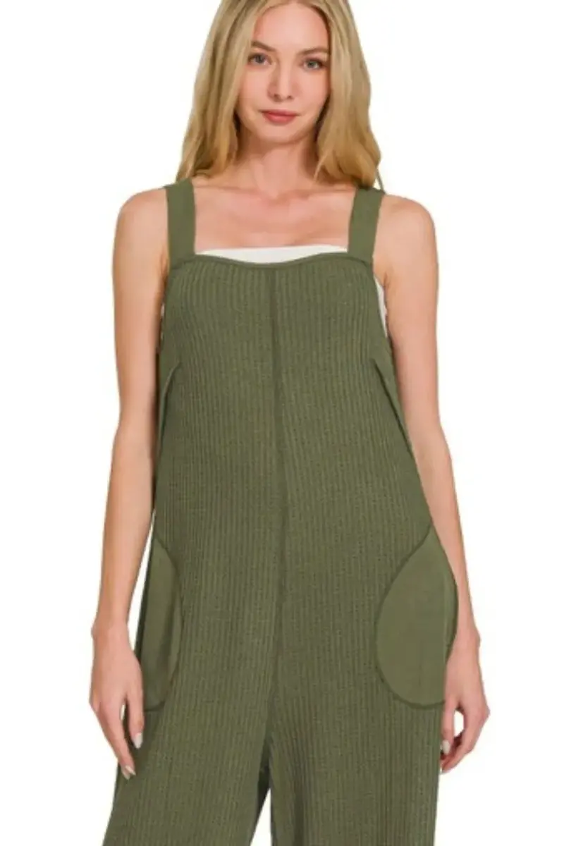 Knit Waffle Wide Leg Overalls 3