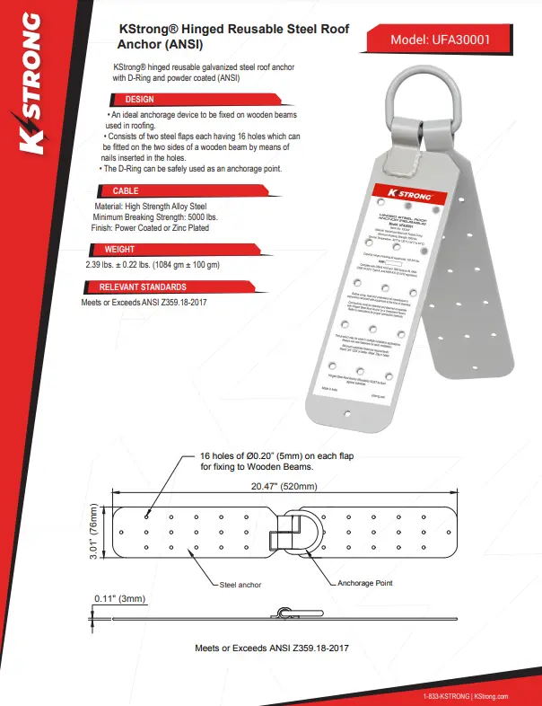 Kstrong® Hinged Reusable Steel Roof Anchor (Ansi) #Ufa30001 2