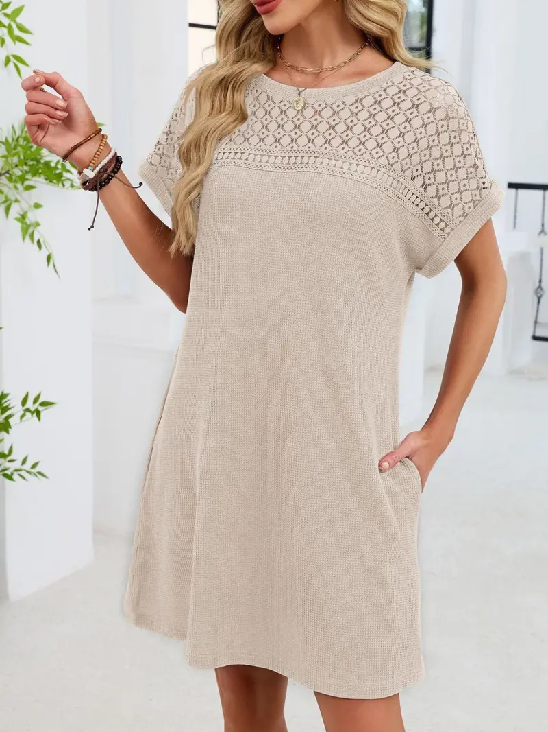 Lace Round Neck Short Sleeve T-Shirt Dress 10