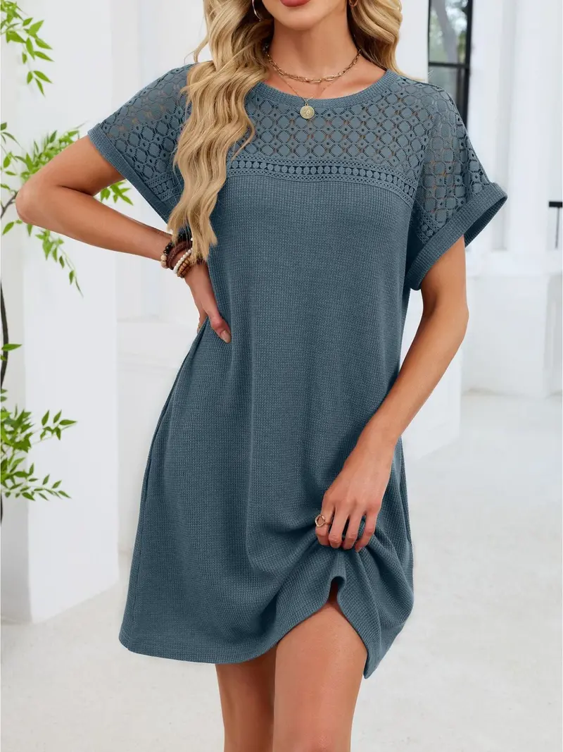 Lace Round Neck Short Sleeve T-Shirt Dress 11