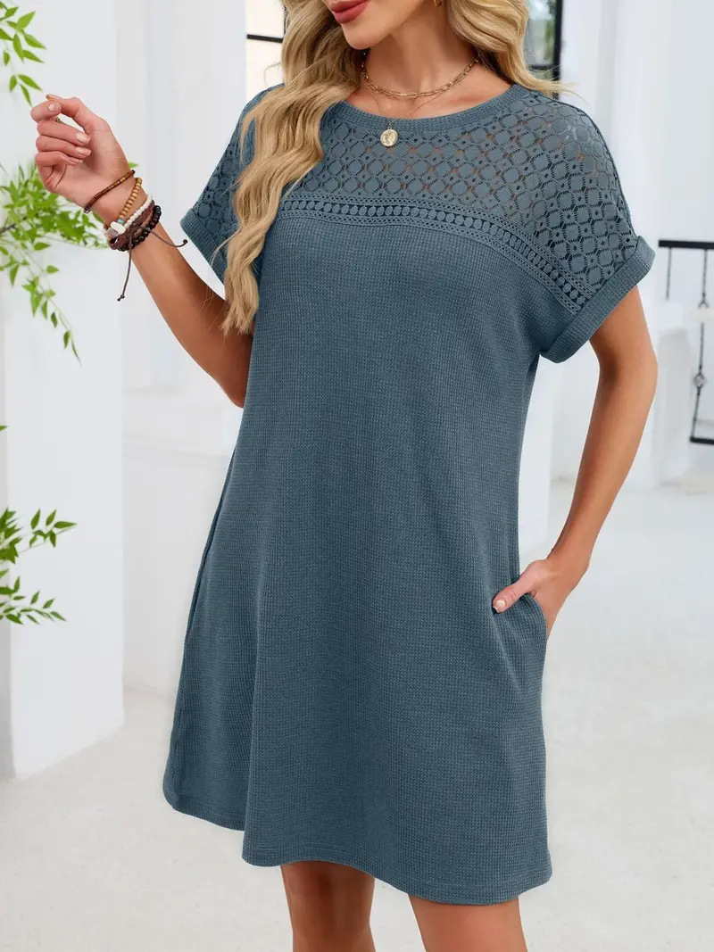 Lace Round Neck Short Sleeve T-Shirt Dress 13