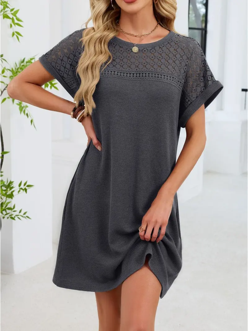 Lace Round Neck Short Sleeve T-Shirt Dress 16