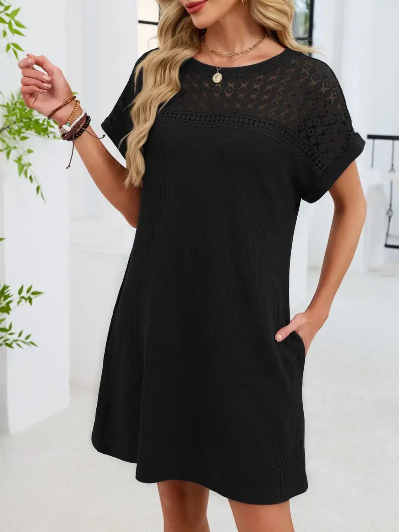 Lace Round Neck Short Sleeve T-Shirt Dress 21