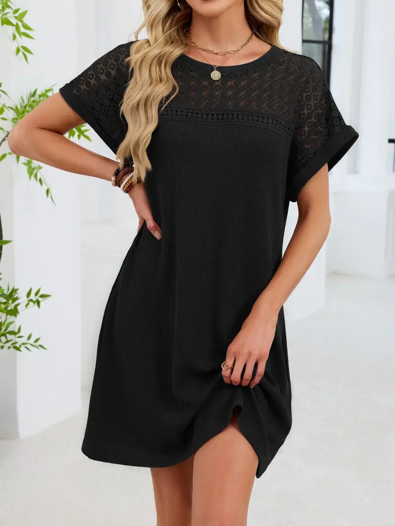 Lace Round Neck Short Sleeve T-Shirt Dress 22