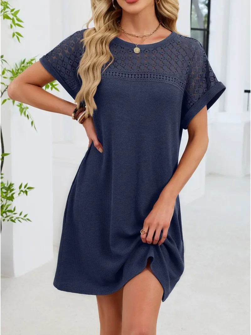 Lace Round Neck Short Sleeve T-Shirt Dress 30